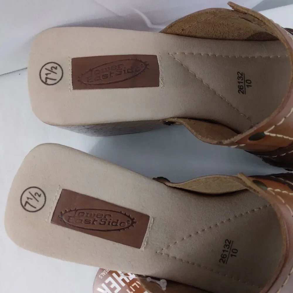 Vintage Y2K Lower East Side Patchwork Leather Platform Chunky Wedge Sandals 7.5 - Picture 3 of 10